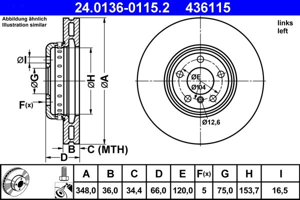 ATE 240136-01152 | Ön Sol Fren Diski BMW F10 F07 F11 F12 F01