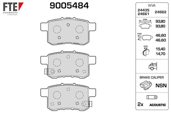 FTE 9005484 | Arka Fren Disk Balatası Honda Accord 09 > 12 | 1 Adet