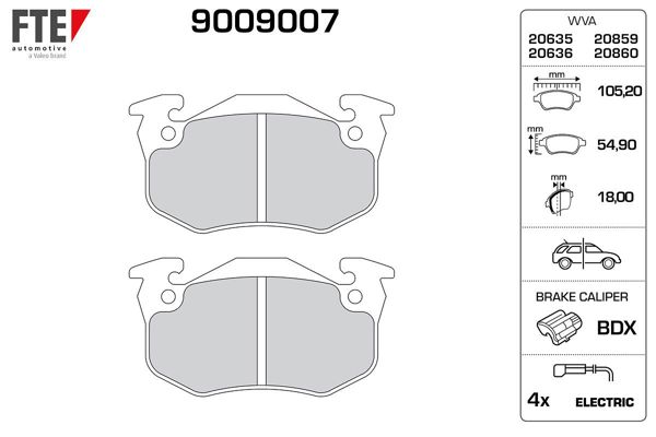 FTE 9009007 | Arka Fren Balatası R9-R11-R19-Clio I-II-Megane I-Symbol-Saxo-Xsara-P306-P309