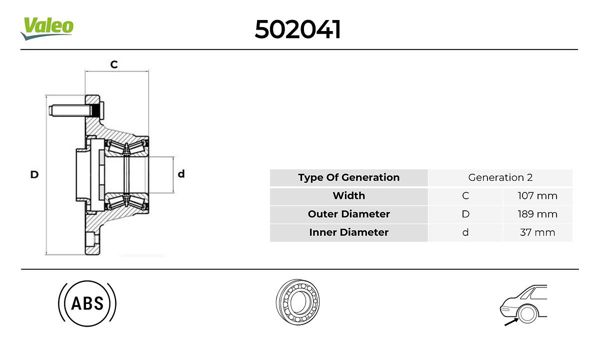 VALEO 502041 | Arka Teker Poryası Rulmanlı (+ ABS) Transit V184 Onden Ceker 00 > 06