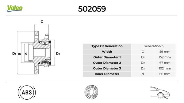 VALEO 502059 | Teker Rulmanı Ön (Porya) X166 15 > 18 W166 15 > 18 C292 15 > 19