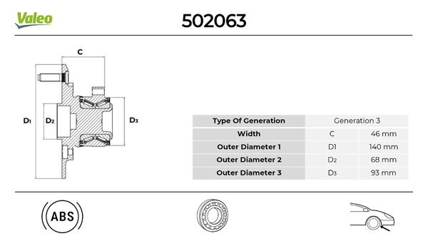 VALEO 502063 | Ön Teker Poryası Rulmanlı Nissan Navara (D40) Pathfinder Yd25 (R51) 2.5 DCI 4,0 2005 >