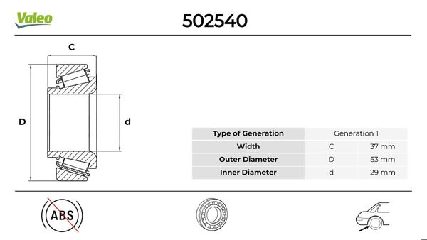 VALEO 502540 | Arka Teker Rulmanı Kiti (+ ABS) Fiesta V Focus 98 > 04 Fiesta 01 > 08 Fusion 1,4Tdcı 1,6Tdcı 01 > 12 Fıgo 1