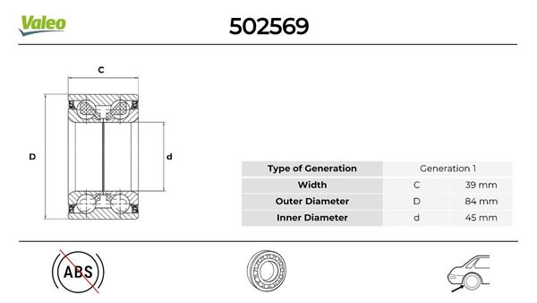 VALEO 502569 | Teker Rulmanı Arka Tk. 190 W201 90 > 93 W202 93 > 00 W203 02 > 07 Cl203 02 > 08 W124 85 > 93 W210 97 > 02