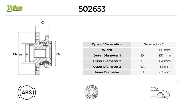 VALEO 502653 | Ön Teker Porya Komple (Bılyalı Kit) Mondeo IV 07 > 14 Focus II 09 > 11 2.5 Rs