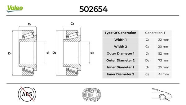VALEO 502654 | Teker Rulmanı Ön Tk. (Keçe Ile) Sprinter 96 > Lt 28 35 46 96 >