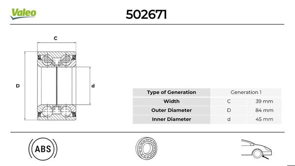 VALEO 502671 | Teker Rulmanı Tk. On A-Class W169 04 > 12 B-Class W245 05 > 11