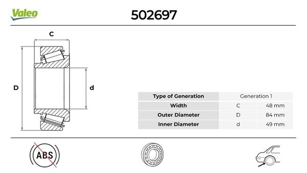 VALEO 502697 | Ön Teker Rulman Boxer II Jumper II Ducato II Master Movano 14Q (15 Jant) Ölçü: (G: 48*I,C: 49*D,C: 8