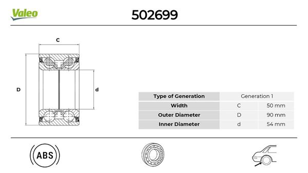 VALEO 502699 | Teker Rulmanı Ön / Arka X164 06 > 12 W164 05 > 11 W251 07 > 14
