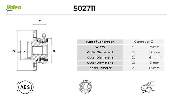 VALEO 502711 | Arka Teker Poryası ABS Sensörlü 5 Delikli Volvo Xc60 T5 T6 13 Xc60 D3 D4 10 17
