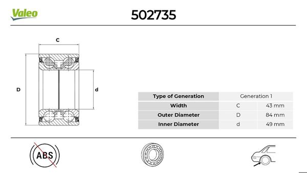 VALEO 502735 | Teker Rulmanı Arka (Montaj Malzemesı Ile) E-Class W124 93 > 95 S124 93 > 96 C124 93 > 97