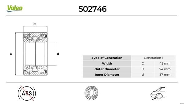 VALEO 502746 | Teker Rulmanı Arka BMW E28 E34 M10 B18 M20 B20 81 > 95 Opel Omega A / B-Vectra A 2.0 2.016V 2.2 16V 2