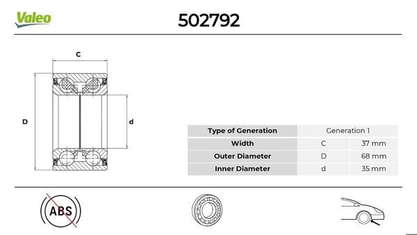 VALEO 502792 | Ön Teker Rulmanı Favorit 88 > 95 Felicia 95 > 01 Caddy 97 > 01