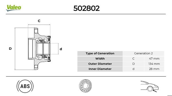 VALEO 502802 | Teker Rulmanı Ön (Porya) Smart Fortwo Coupe (450) 04 > 07 Fortwo Cabrio (450) 04 > 07