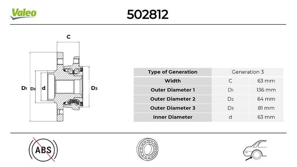 VALEO 502812 | Arka Teker Poryası Volvo S60 II S80 II V60 10 > V70 III Xc70 II 07 > 5 Bijon ABS'li 4X4
