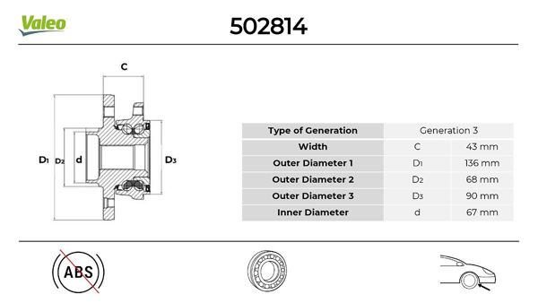 VALEO 502814 | Arka Teker Poryası Volvo S60 I Sedan 00 > 10 S80 I 98 > 06 V70 II Sw 00 > 07 5 Bijon 136mm ABS'li