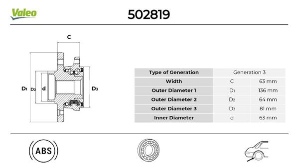 VALEO 502819 | Arka Teker Poryası 5 Delikli Volvo V40 1.5 T3 12 1.6D 12