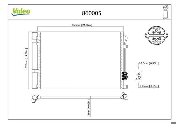 VALEO 860005 | Klima Radyatörü Accent Blue 1.4 Benzinli 2011 > Rio 1.4 2011 > (530×371×16)
