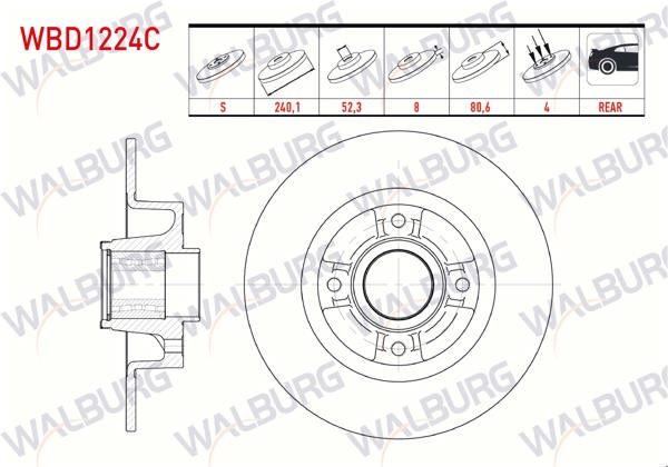 WALBURG WBD1224 | Fren Diski Arka Düz 4 Bjn 240X8x54,92X80,7 Megane II 1.5 DCI-1.4İ 16V-1.9 DCI Porya Rulmanlı Manyetık ABS Okuyuculu 2002-2008 / Clio III 1.5 DCI-1.4İ 2005-2012 / Modus 1.4İ 16V-1.5 DCI 2004-| 2 Adet