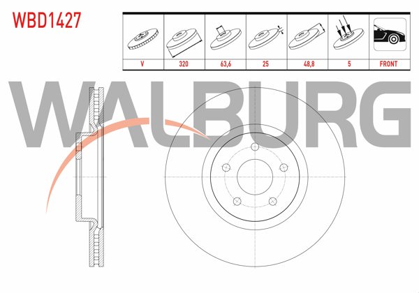 WALBURG WBD1427 | Fren Diski Ön Havalı 5 Bjn 320X25x63,6X48,8 Ford Kuga II 1.5 TDCI-1.5 Ecoboost-2.0 TDCI 2013-| 2 Adet