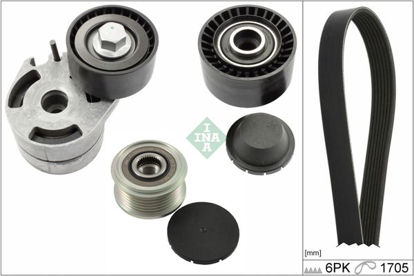 INA 529001221 | V Kayış Kit (V Kayış + Kütüklü Gergi Avare Ve Sarj Dmo Rulmanı) Peugeot 206 407
