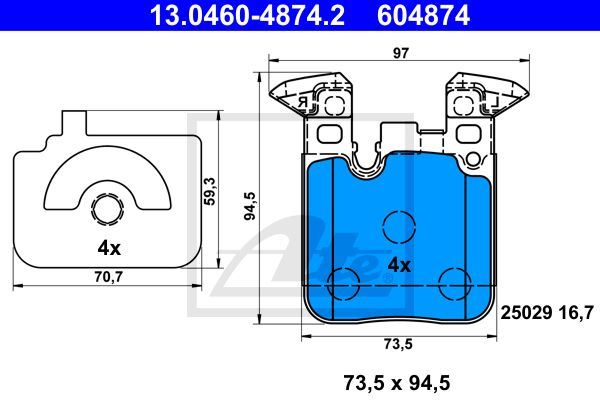 ATE 13.0460-4874.2 | Fren Balatası Arka BMW 1 F20 F21 BMW 3 F30 F31 F34 BMW 4 F32 F36