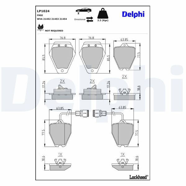 DELPHI LP1024 | Fren Balatası Ön (Wva 21454) > Audi > 100-A8