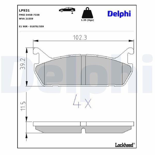 DELPHI LP931 | Disk Balata Arka Daihatsu Applause / Mazda 323, Mx5 / Suzuki Baleno 01 / 89 - | 1 Adet