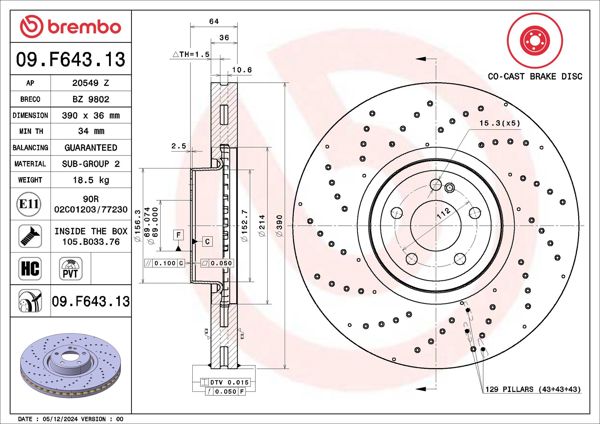 BREMBO 09.F643.13 | Fren Diski Ön Mercedes S-Serisi (W223) | 2 Adet