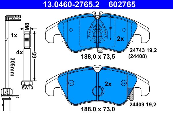 ATE 130460-27652 | Ön Fren Balatası A6 A7 11 > 18 Q5 08 > 17