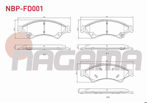 NAGAMA NBP-FD001 | Fren Balata Ön Ikazlı Ford Ranger (Tke) 2.2 TDCI 4X4 2011-/ Ranger (Tke) 2.5 TDCI 4X4 2011-/ Ranger 3.0 TDCI 4X4 2011-/ Mazda Bt-50 2.5 Cd 4X4 2006 -
