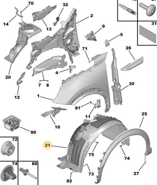 MOPAR (PSA) 9862597680 | Ön Sol Çamurluk Davlumbazı P2008 P24