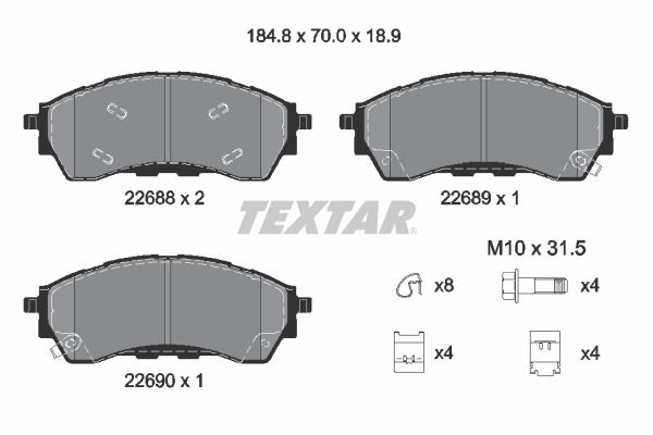TEXTAR 2268801 | Fren Balatası VW Amarok 2023-> Ön Ford Ranger Tke 2.0 Ecoblue