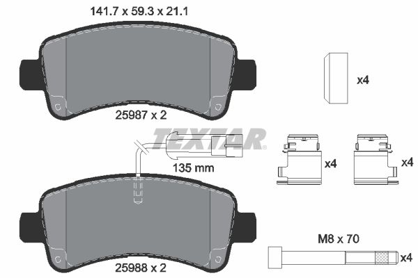 TEXTAR 2598701 | Fren Balatası Opel Movano C / Peugeot Boxer / Citroen Jumper 19 > (Çift Fişli) Arka
