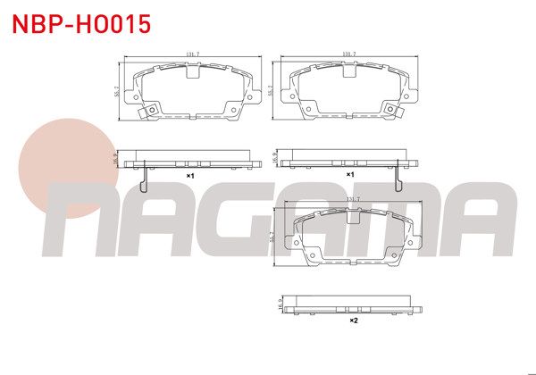 NAGAMA NBP-HO015 | Fren Balata Ön Ikazlı Honda Civic VIII 1.4 2005-2012 / Civic VIII 1.8 2005-2012 / Civic VII 1.8 I-Vtec 2000-2006 / Civic VII 2.0 I-Vtec 2000-2006