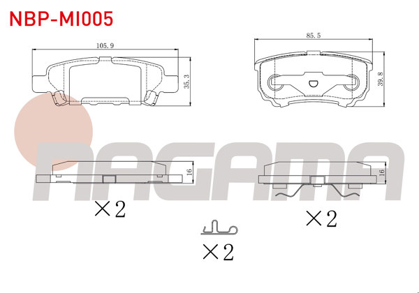 NAGAMA NBP-MI005 | Fren Balata Arka Mitsubishi Lancer VII 1.3 2003-2007 / Lancer 2.0 2007-/ Outlander I 2.0 2001-2006 / Outlander II 2.0 Dı-D 2006-2012 / Jeep Compass 2.0 Crd 2006-/ Peugeot 4007 2.2 HDI 2007 -