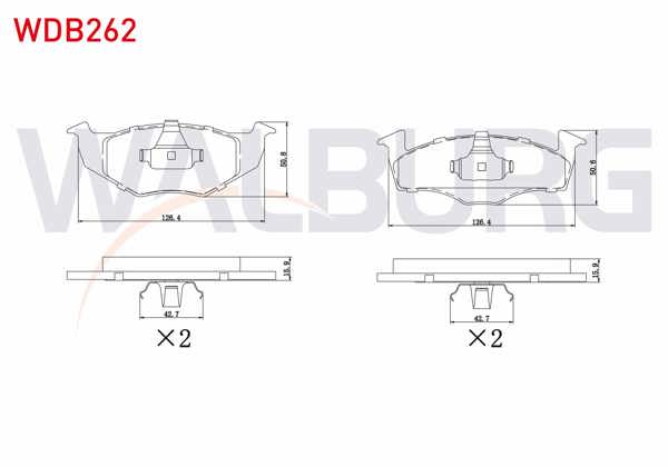 WALBURG WDB262 | Fren Balata Ön VW Polo 1.4 1994-1999 / 1.4 TDI 1994-1999 / Golf III 1.4İ 1991-1999 / Golf III 1.6İ 1991-1999 / Polo 1.4 1999-2001 / Polo 1.4 TDI 1999-2001 / Polo Classic 1.4 1995-2001