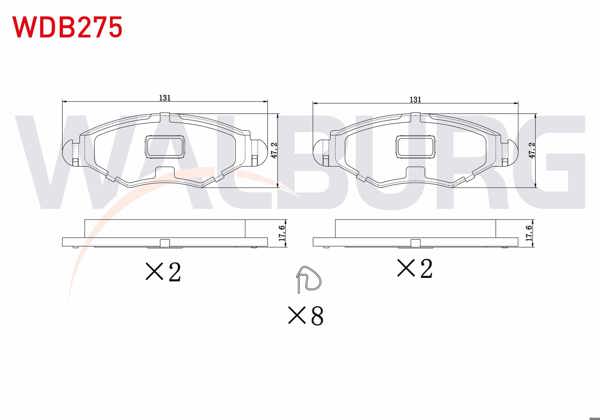 WALBURG WDB275 | Fren Balata Ön Peugeot 206 (2A / C) 1.4İ 16V 1998-2006 / 206 (2A / C) 1.4 HDI 1998-2006 / 206 (2A / C) 1.6İ 16V 1998-2006