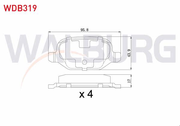 WALBURG WDB319 | Fren Balata Arka Fiat Linea 1.6 Mjt 2007-/ Linea 1.4 T-Jet 2007-/ Alfa Romeo 147 (937) 1.6 2001-2010 / 147 (937) 1.9 JTD 2001-2010