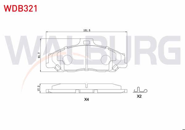 WALBURG WDB321 | Fren Balata Ön Ford Ranger 2.5 TDCI 4X4 1999-2002 / Ranger 2.2 TDCI 1999-2002 / Ranger 3.0 TDCI 1999-2002 / Mazda B Serisi (Un) 2.5 D 4X2 1998-2006 / B Serisi (Un) 2.5 TD 4X4 1998-2006