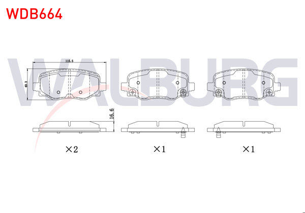 WALBURG WDB664 | Fren Balata Arka Ikazlı Fiat 500X 2014-/ Jeep Renegade 2014-/ Cherokee (Kl) 2014-/ Alfa Romeo Tonale 2022 -