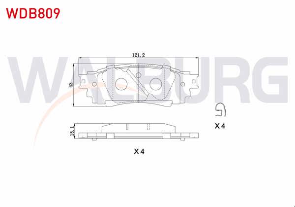 WALBURG WDB809 | Fren Balata Arka Toyota C-Hr 1.2 T-1.8 Hybrid 2016-/ Lexus Rx (_L2_) 2.0 T-3.5 T 2015-/ Nx (_Z1_) 2.5 2014 -