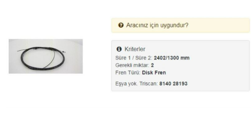 CAVO 6002714 | El Fren Teli Arka Sağ / Sol Peugeot Partner Tepee-Citroen Berlingo III Boy:2402 / 1300 08->
