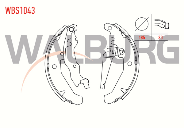 WALBURG WBS1043 | Fren Pabuç Balata Arka Fiat Palio (178Bx) (178Dx) 1.4İ 180X30 mm 1996-2005 / Fiat Palio (178Bx) (178Dx) 1.2İ 16V 1996-2005 / Fiat Palio (178Bx) (178Dx) 1.6İ 16V 1996-2005