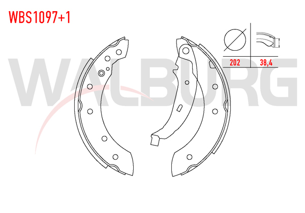 WALBURG WBS1097+1 | Fren Pabuç Balata Arka + 1mm Daha Kalın Renault Thalia 1.5 DCI Levyelı 202X38,4 mm 1998-2008 / Laguna I 2.0İ 1993-2001 / Symbol II 1.5 DCI-2008-2012 / 206 1.4 HDI-1998-2006 / Clio II 1.5 DCI-1998-2005