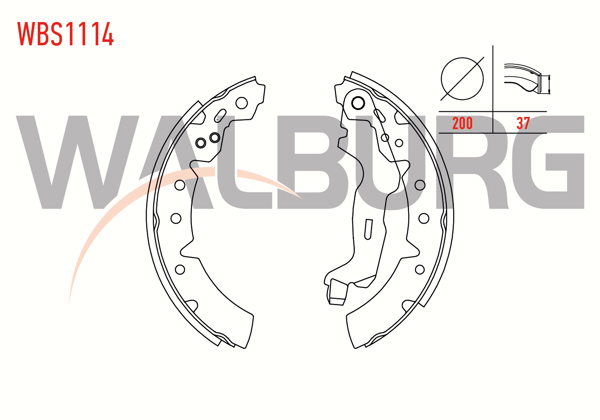WALBURG WBS1114 | Fren Pabuç Balata Arka Toyota Carina E (_T19_) 1.6 Levyelı 200X37 mm 1992-1997 / Carina E (_T19_) 1.8İ 1992-1997 / Carina E (_T19_) 2.0 D 1992-1997 / Carina E (_T19_) 1.8İ 1992-1997