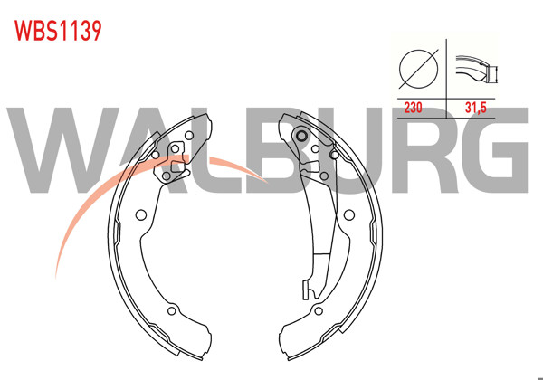 WALBURG WBS1139 | Fren Pabuç Balata Arka Levyelı 230X31,5 Volkswagen Caddy II (9K9a) 1.9 TDI-1.9 Sdı 1995-2004 / Skoda Octavia (1U2) 1.6İ-1.8İ T-1.9 TDI 1996-2004
