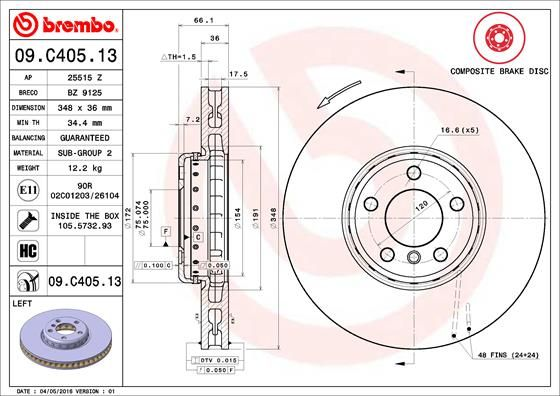 BREMBO 09.C405.13 | Fren Diski Ön Composıte BMW | 1 Adet