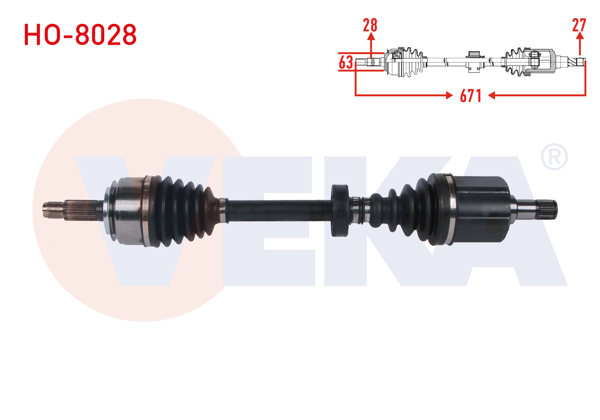 VEKA HO-8028 | Komple Aks Sol Ön Uzunluk 671mm Honda Civic X (Fc) 1.5 Vtec 6 M-T 2017 -