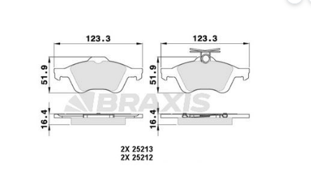 BRAXIS AA0025 | Arka Fren Balatası Laguna II III Vectra C C Max Focus II 04 / > Focus II C Max (03 07) Connect 1,8Tdc